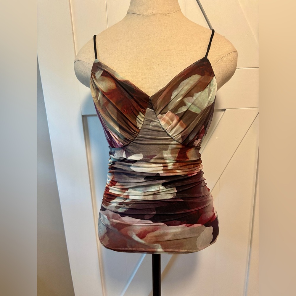 Express Floral Bodysuit with Sheer Ruching - Size S